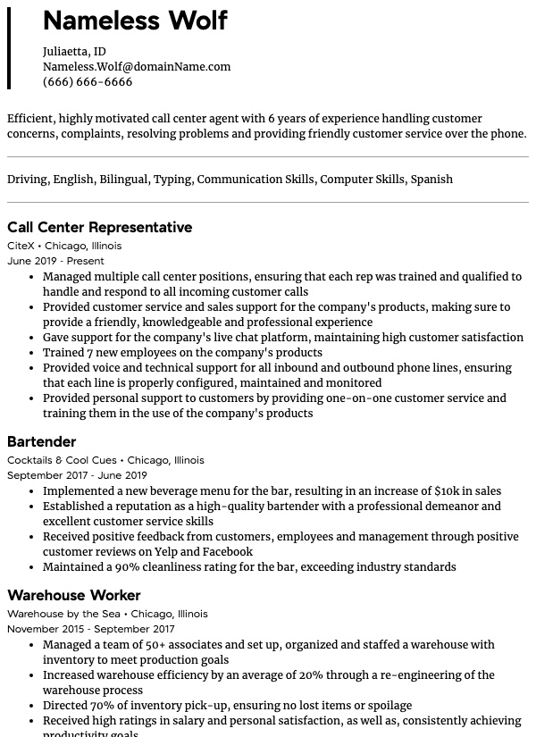 Call Center Agent Sample Resume | Resume.com | Resume.com